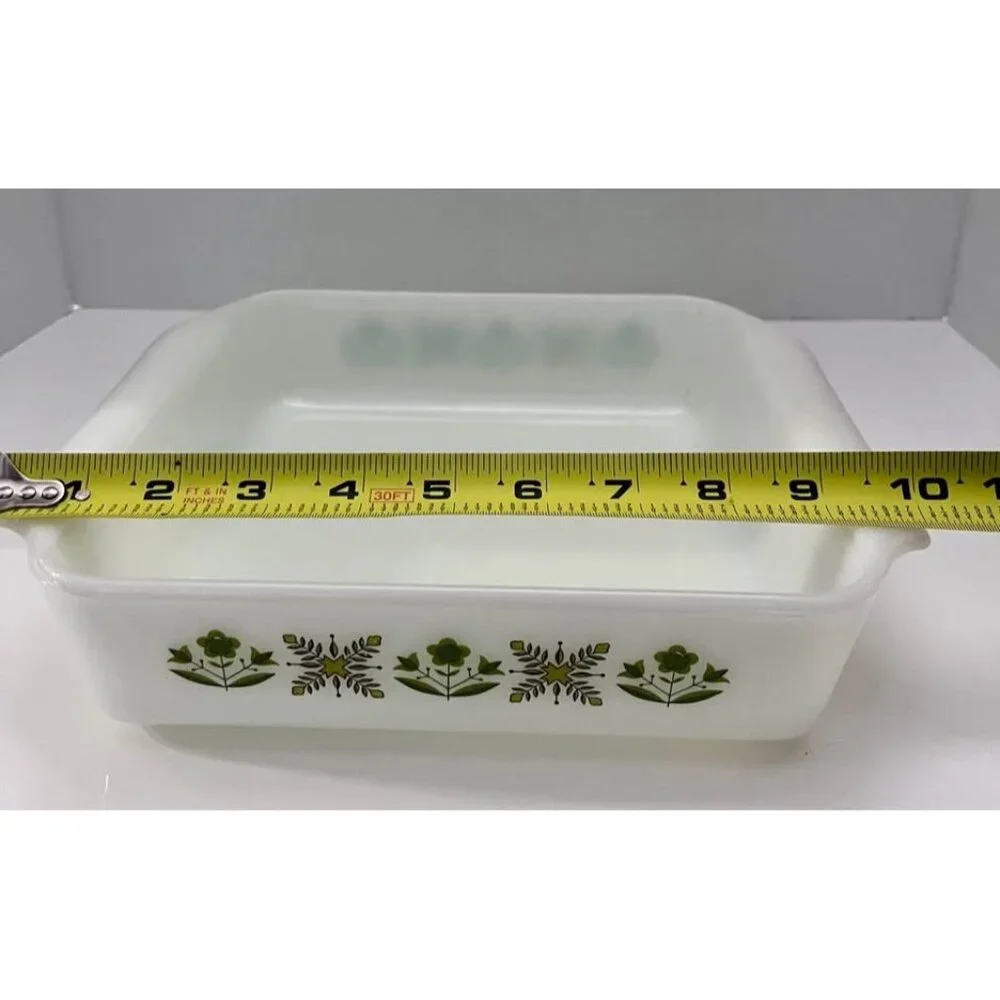 Vintage Anchor Hocking Fire-King Square Casserole #435 Meadow Green
